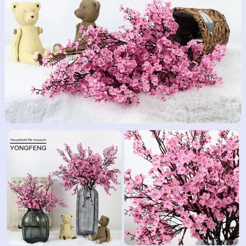 Pink Artificial Flowers Cherry Blossoms Gypsophila Fake Plants DIY Wedding Bouquet Vases for Home Decor Faux Christmas Branch
