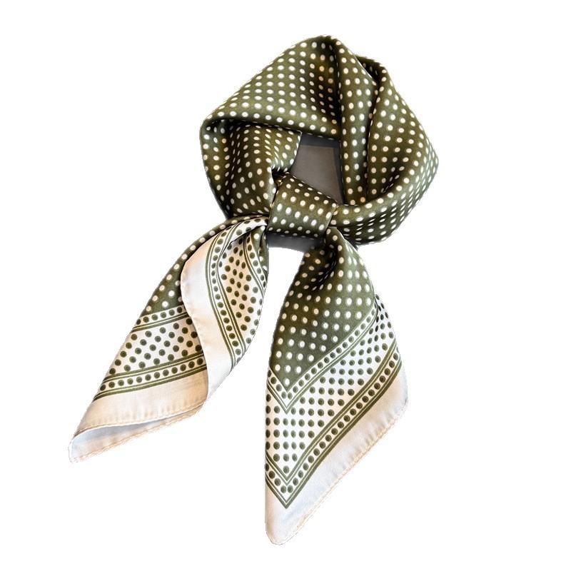 Fashion Polka Dot Printed Silk Like Square Scarf For Women