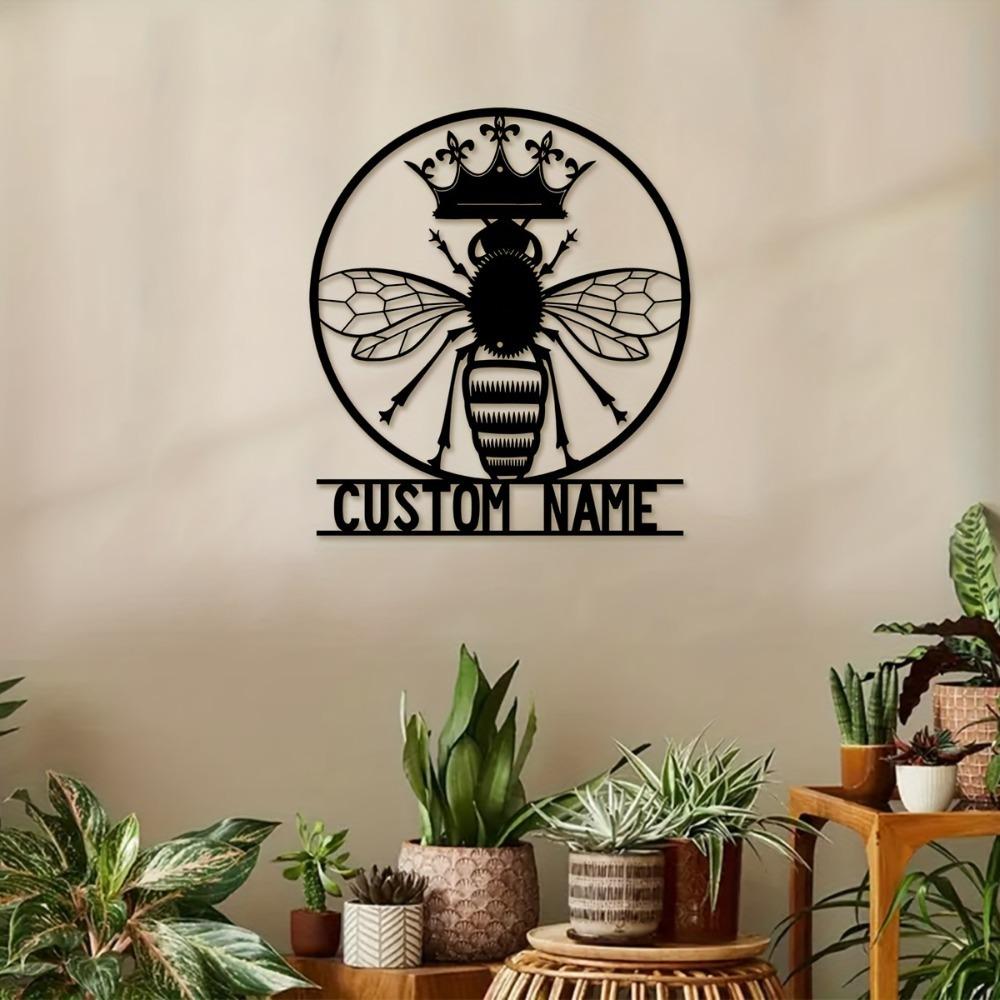 Metal Wall Art Bee Family Name Sign Rustic Home Decor Indoor Outdoor Gift Sculpture
