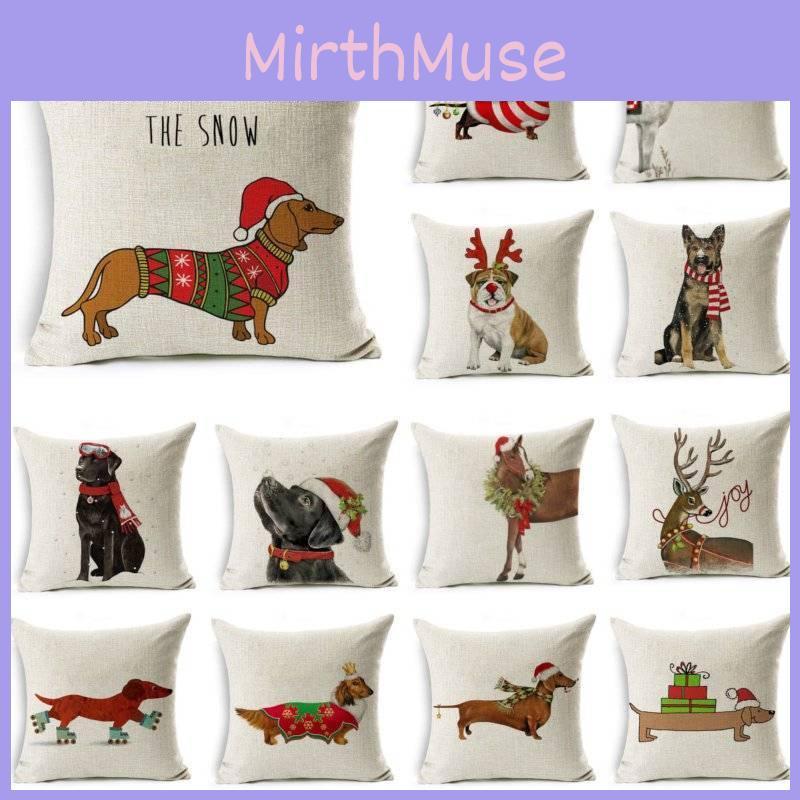Luxurious 18'' Dachshund Printed Christmas Linen Cushion Cover For Chic Home Decor