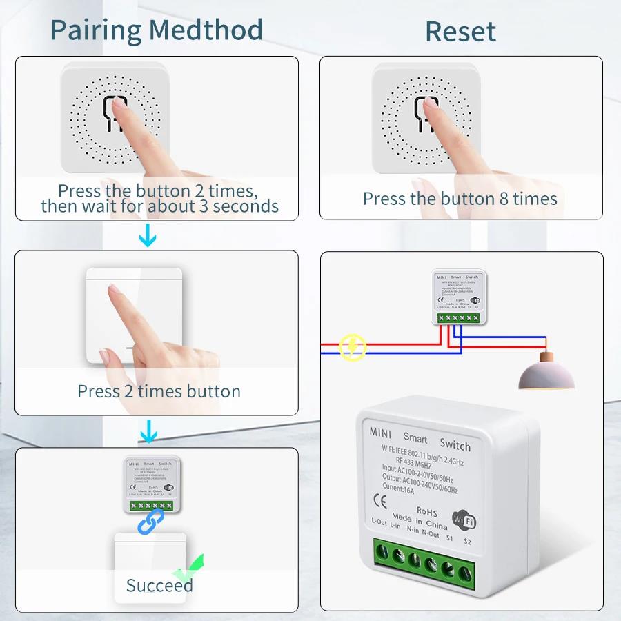 Tuya WiFi Smart Switch 433MHz Relais Empfänger Kabellos 1/2/3-fach 86 Wandpanel Schalter APP-Steuerung Funktioniert mit Alexa Google Home