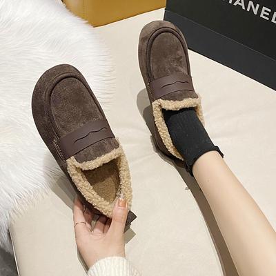 Fashion Korean Version of Plush Shoes for Women 2024 Autumn Winter New Soft Soled Soybean Shoes for Female In Loafers with Flat Bottoms