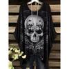 Camiseta para Mujer Estilo Gótico Bohemia Estampado de Calavera Dobladillo Irregular Holgada Cuello Redondo Manga Corta Oversize Y2k