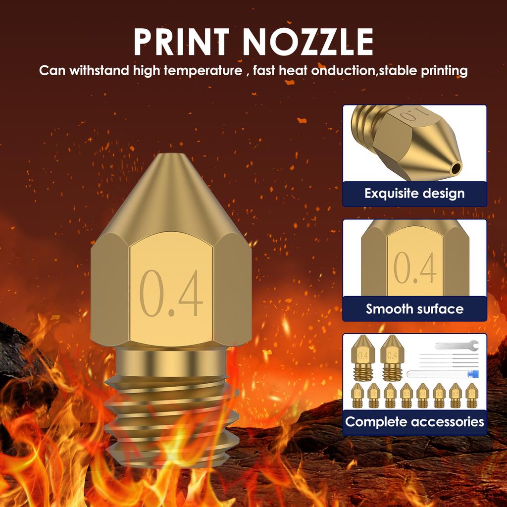 Brass 3D Printer Nozzles Kit Smooth 3D Printing Nozzles Effective Leak Proof Printing Nozzle Tips 3D Print Nozzles Printer Parts