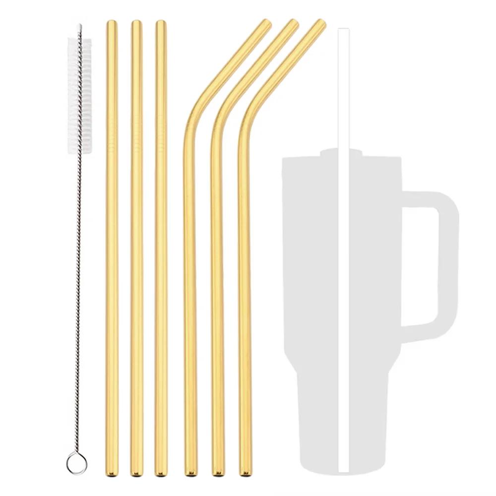 Coloful Reusable Drinking Straw Metal Straws 7Pcs Stainless Steel Straws Set with Brush Bar Cocktail Straw for Glasses Drinkware