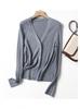 Machine washable seamless 100% wool V-neck women's base layer cardigan - elegant, slimming innerwear top BN675.