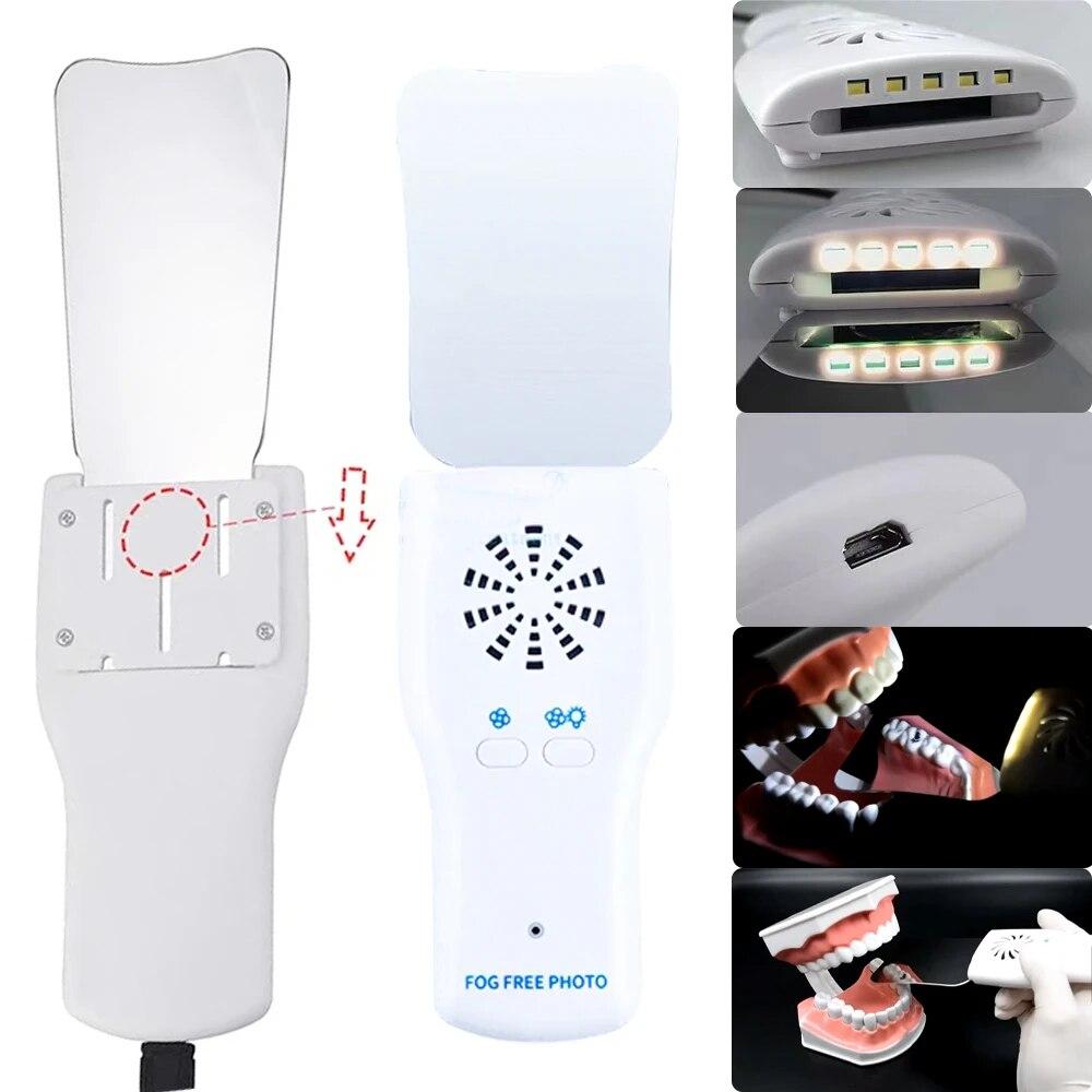 Specchi dentali antiappannamento Fotografia intraorale senza nebbia Specchio in acciaio inossidabile con riflettori ortodontici a luce LED Odontologia