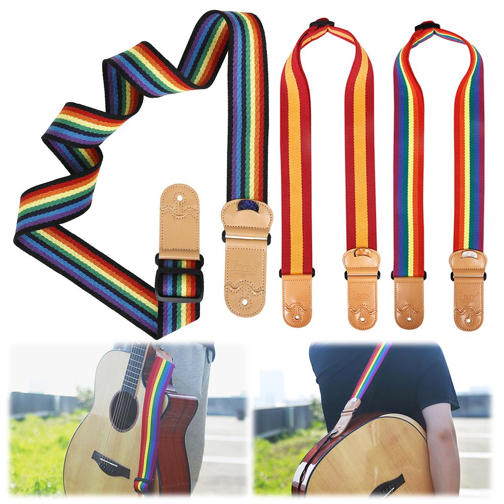 Colourful Stripe Belt with Guitar Picks and Pick Pocket Guitar Shoulder Strap for Acoustic Guitar Ukulele Bass Electric Guitar