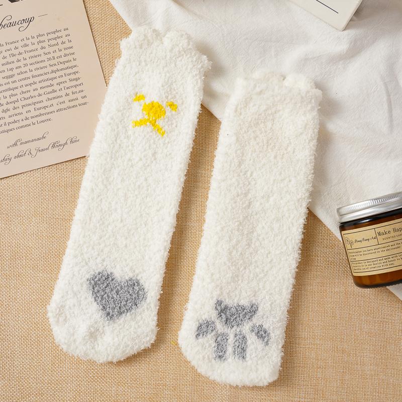 5 Pairs Coral Fleece Socks Autumn and Winter Women's Mid-calf Socks Non-shedding Fleece-lined Thick Warm Sleep Socks Floor Socks