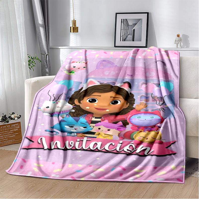 Cute Cartoon Gabby's dollhouse Throws Blanket Kids Super Soft Blankt for Sofa Travel Couch Picnic Flannel Blanket Birthday Gift