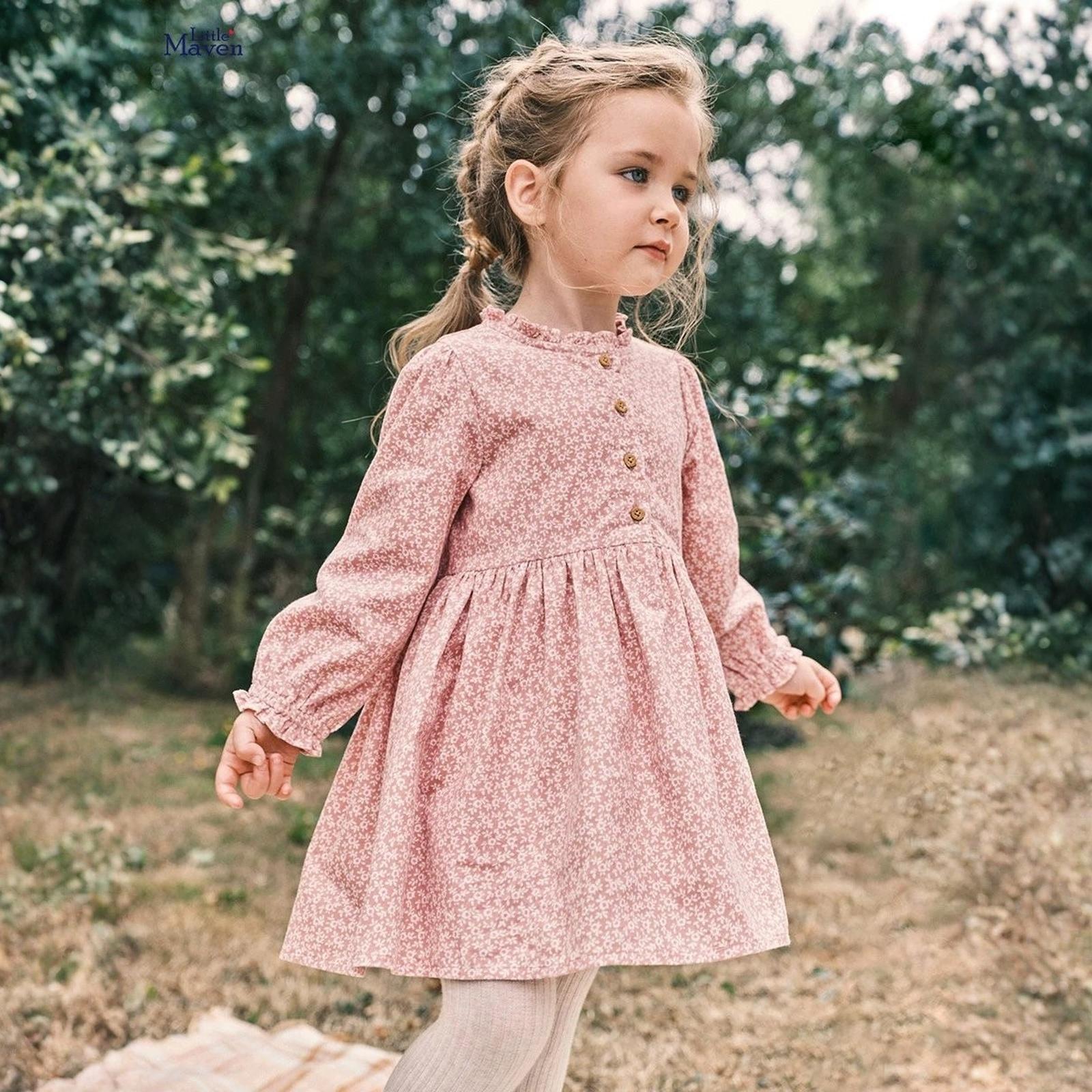 

Kids Cotton Long Sleeve Princess Dress For Girls 90 рожевий