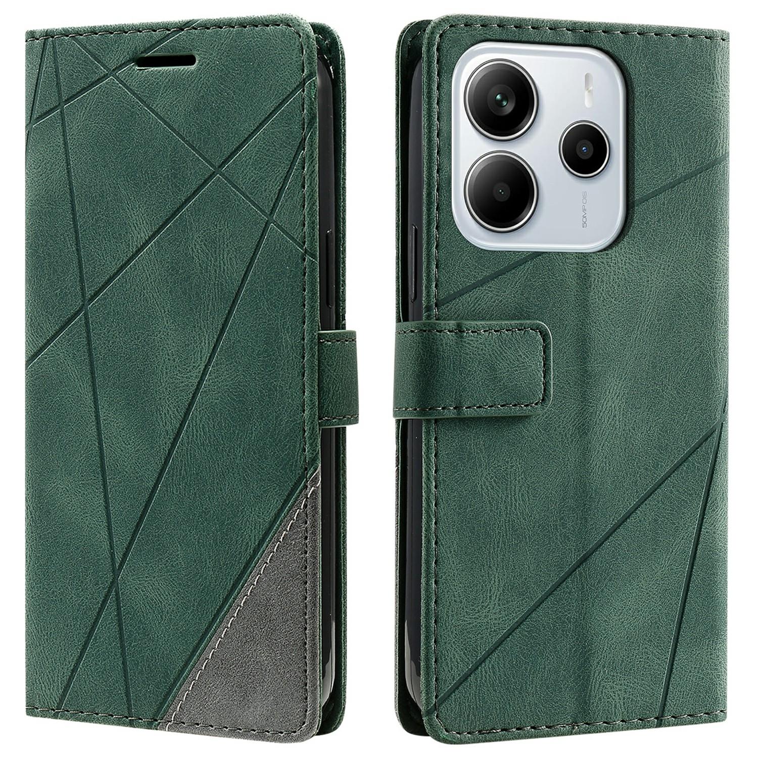 

Для Xiaomi Redmi Note 14 4G (163,25 мм) Чохол з тисненими лініями, гаманець з ПУ шкіри, чохол для телефону Green