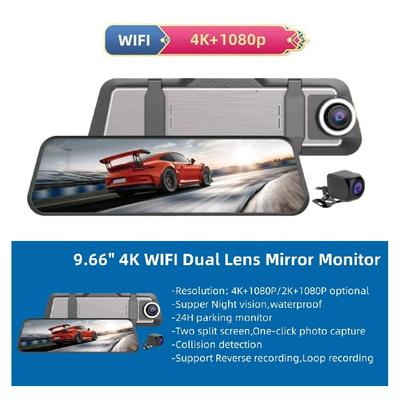 10 Inch Streaming Media Driving Recorder, Rearview Mirror, Three Lens WiFi High-definition with Reverse Rearview Touch Screen