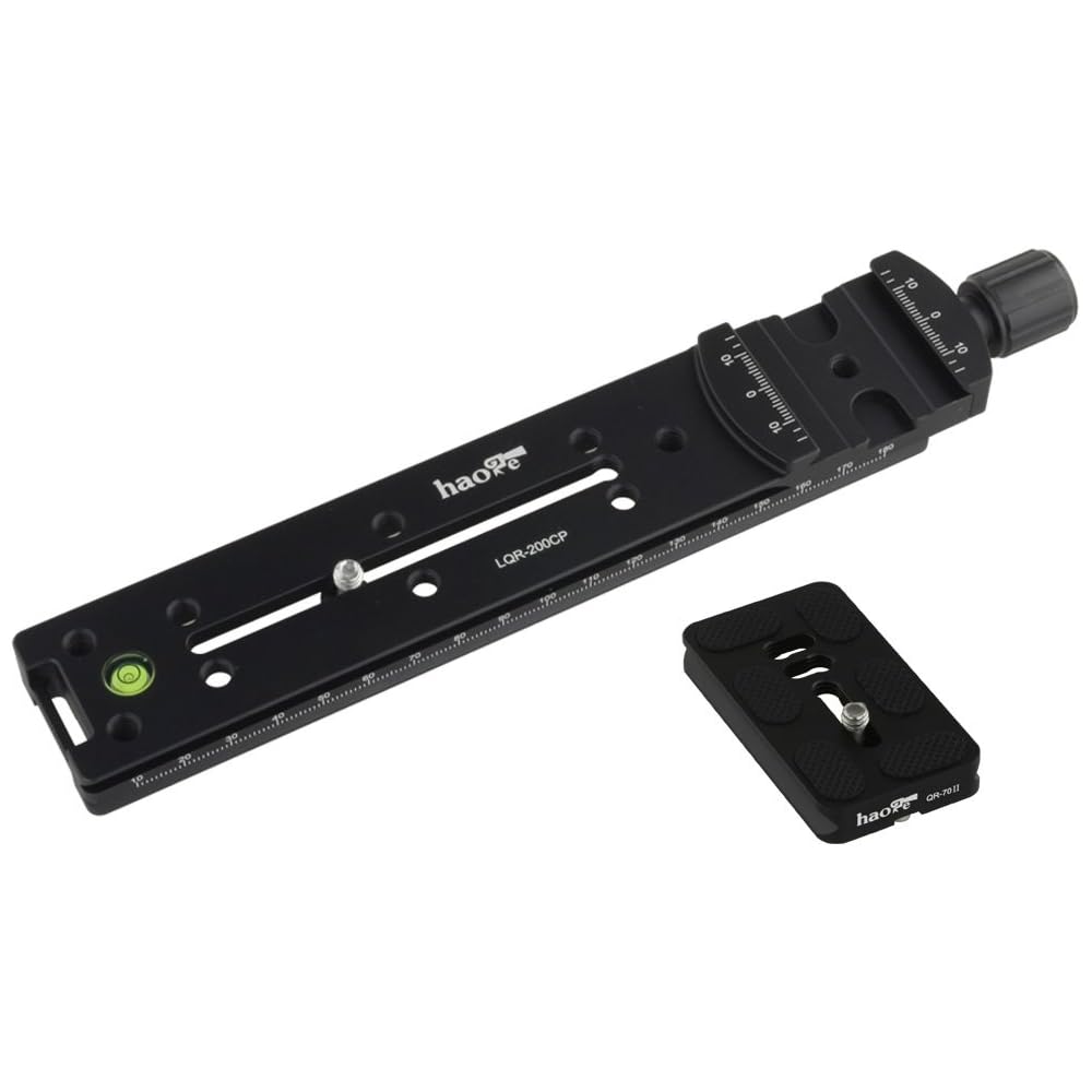 Haoge 200mm Nodal Slide Double Dovetail Focus Rail Plate with Metal Quick Release Clamp, 70mm Plate, for Camera Panorama Close-up Macro Photography, A