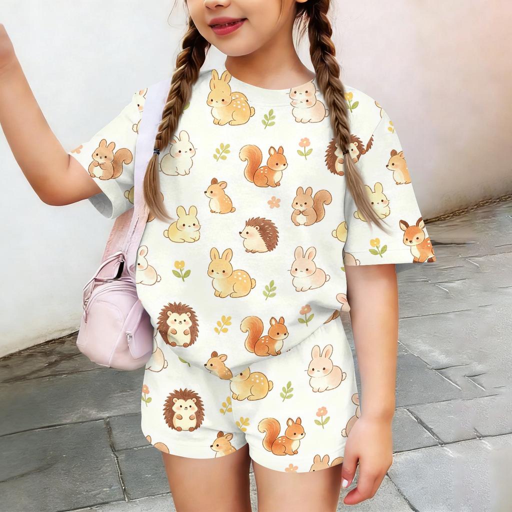 Kids Casual Short Sleeve Top and Shorts Set Animal Print Lightweight Soft Fabric Comfortable Fit Summer Outfit for Boys Girls