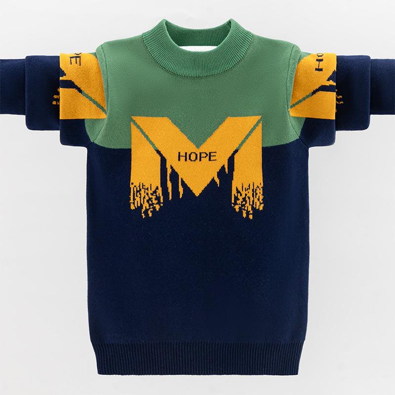 

Thickened Embroidered Korean-Style Boys Sweater - Autumn/Winter Pullover for Medium and Large Children 170 cm