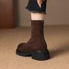 Krazing Pot Microfiber Autumn Winter Shoes Platform Super Size Motorcycle Boots Square Toe Keep Warm Zipper Size 44 Ankle Boots