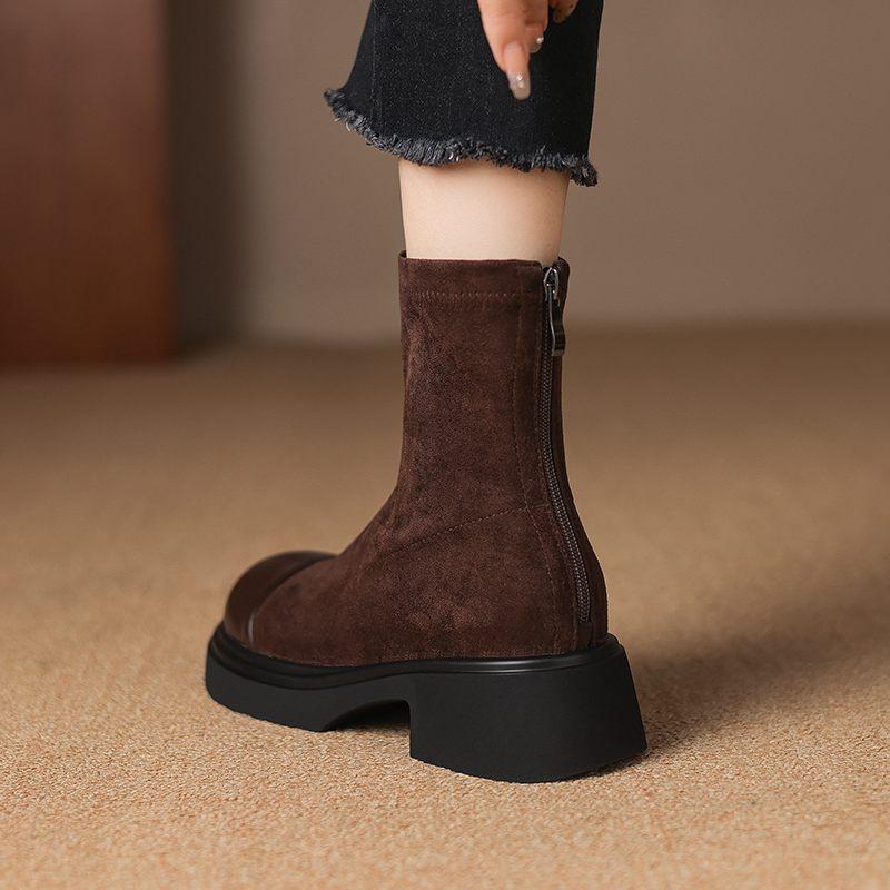 Krazing Pot Microfiber Autumn Winter Shoes Platform Super Size Motorcycle Boots Square Toe Keep Warm Zipper Size 44 Ankle Boots