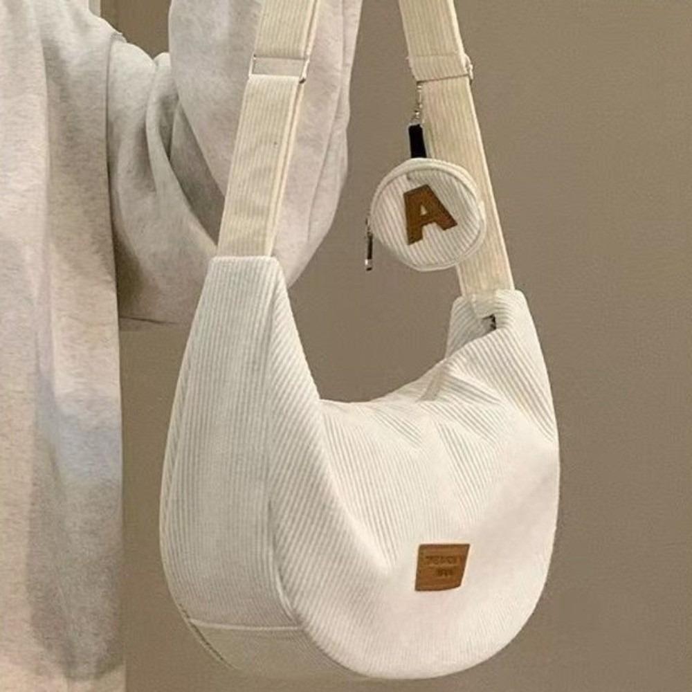 

Large Capacity Corduroy Shoulder Bag Solid Color Leisure Armpit Bag Women Crossbody Bag Shopping белый