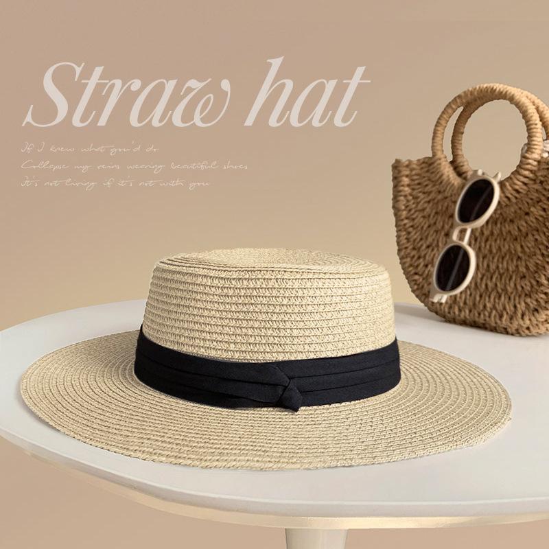 Straw hat women's summer retro temperament top hat seaside play beach sun hat straw woven sun hat