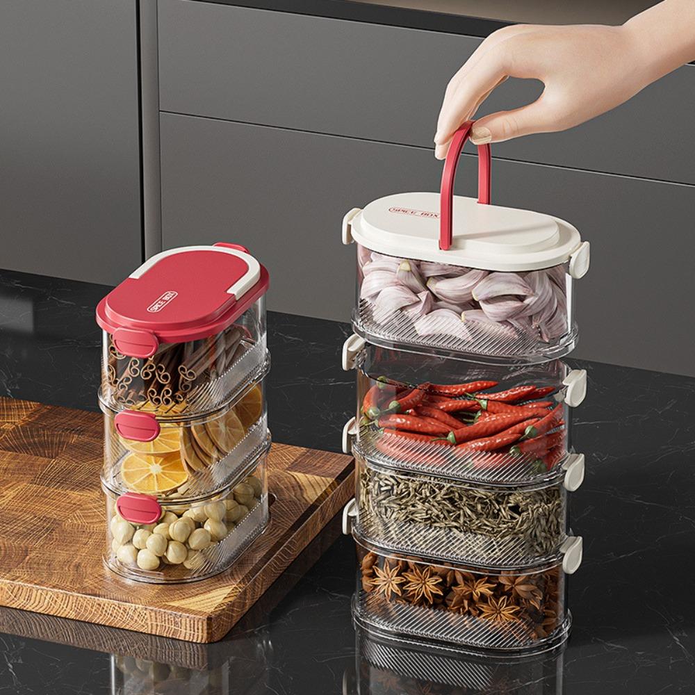 

Space-saving Design Spice Jar Container Dual Layer Fresh Box New Seasoning Box Set Red 2 Layres