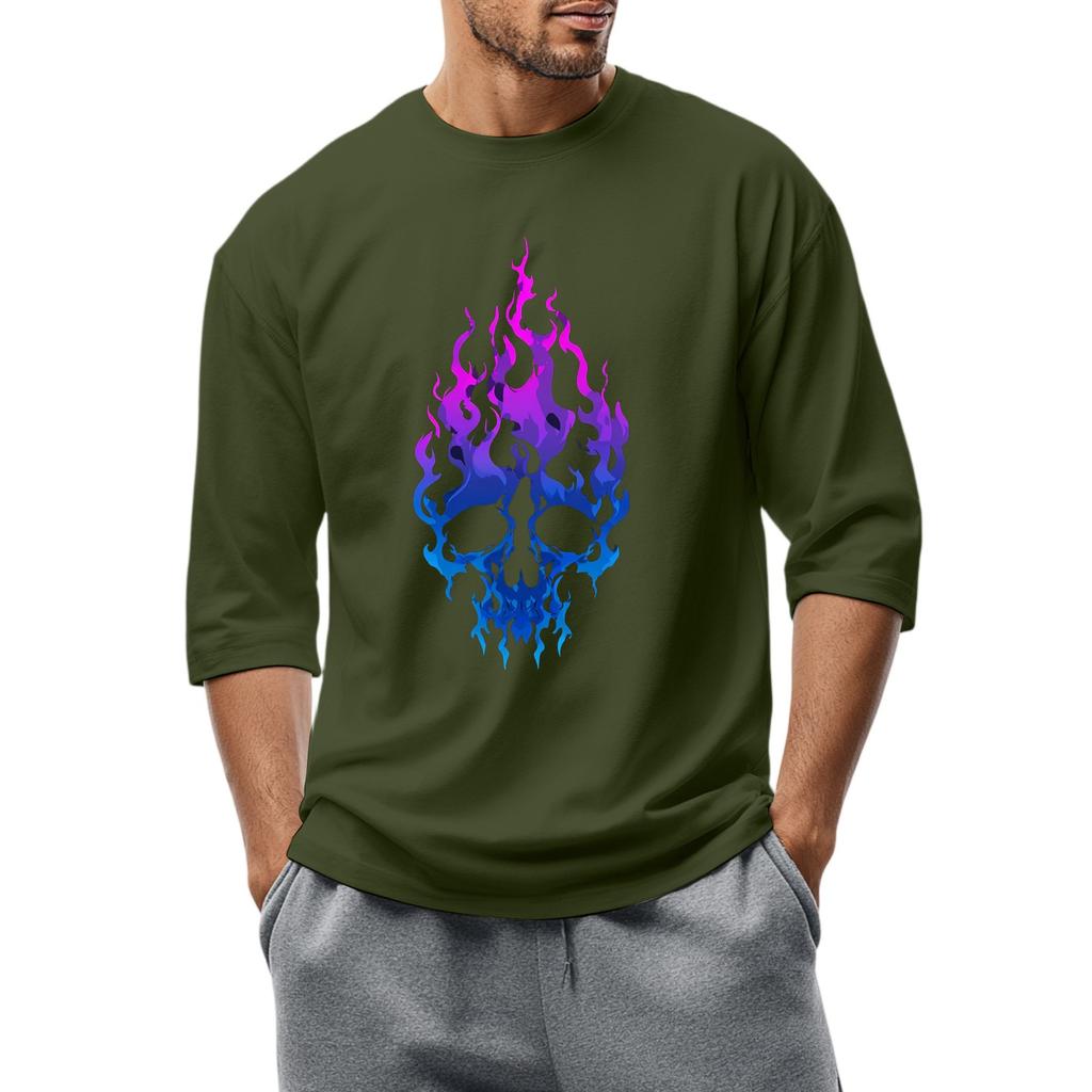 Men'S Round Neck Three-Quarters Sleeve Top Casual Fashion T-Shirt