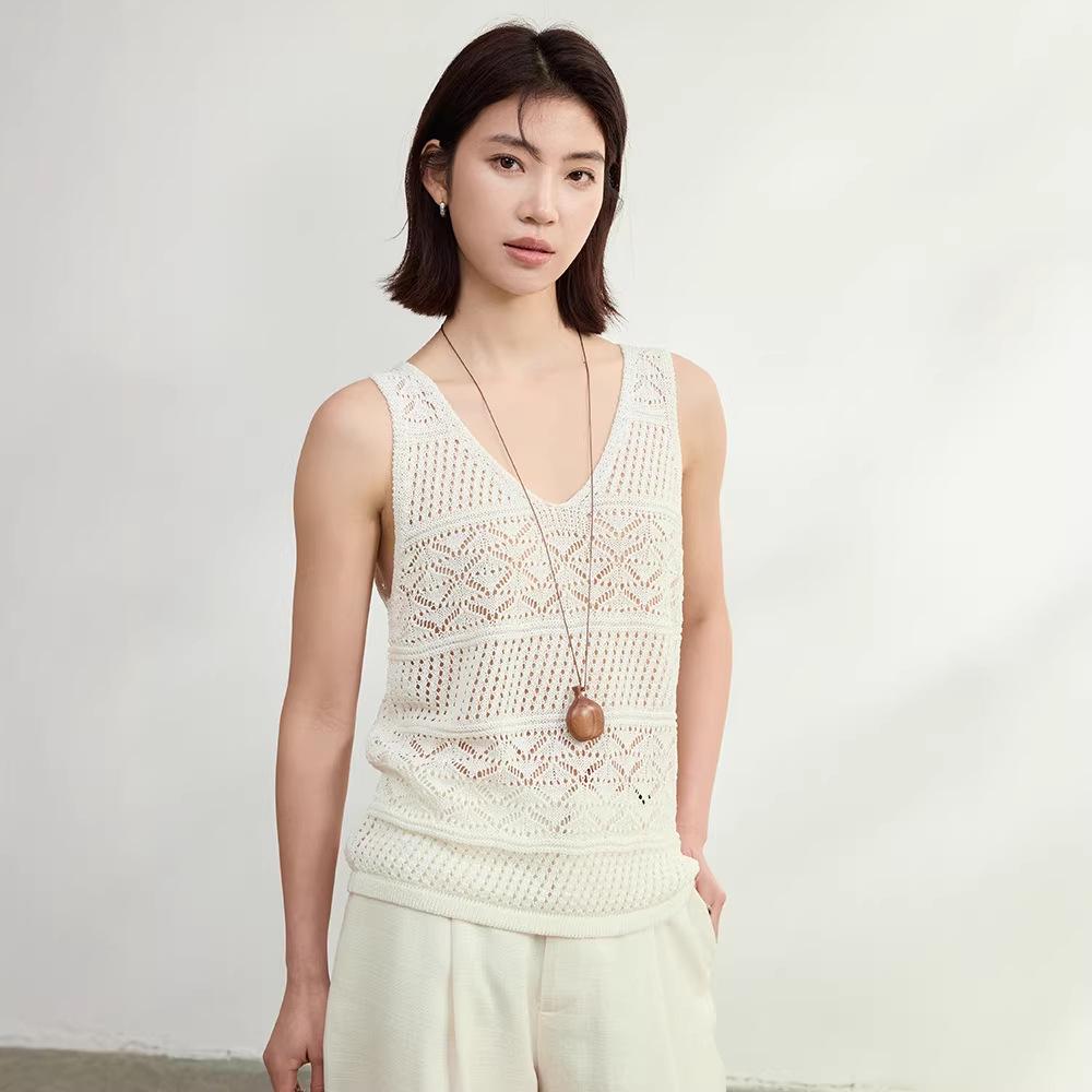 

Vintage Paper Yarn V-Neck Knit Camisole Vest - Women s Spring Outerwear One Size белый