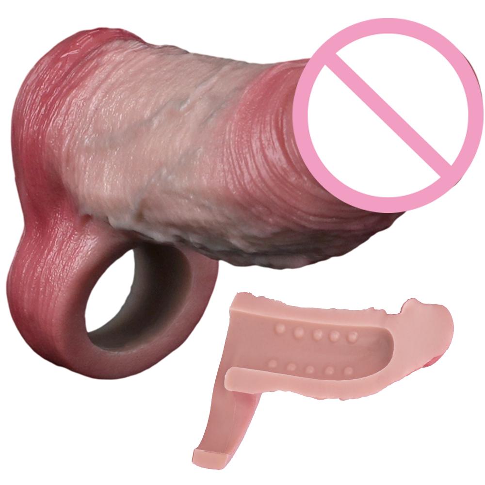 ORALSX Kleine Größe Penisverlängerer 5 Zoll Gliedmanschette Wiederverwendbare Kondom Hohl Dildo Silikon Penisverlängerer für Männer Kleiner Penis