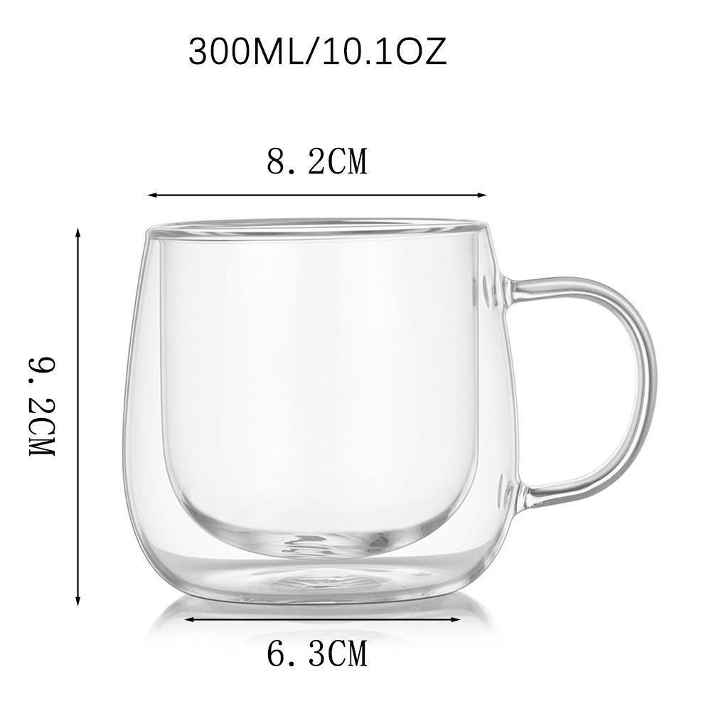 

Espresso Cup 10 Oz Double-layer Coffee Cup with Handle Round Transparent Glass Easy To Clean and High Temperature Resistant 301-400ml