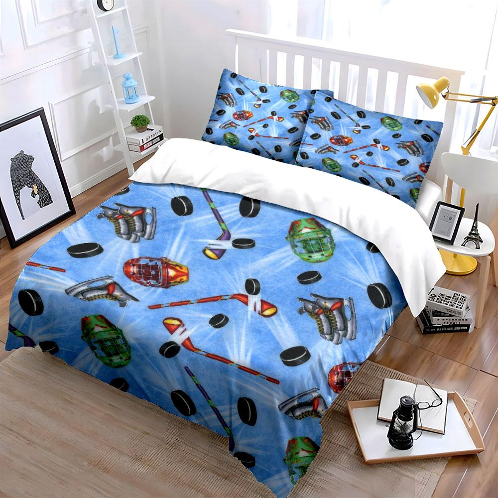Hockey Gear Themed Three-Piece Set Soft Comfortable Duvet Cover Bedding Set Included 1*Duvet Cover & 2*Pillowcases, Gift
