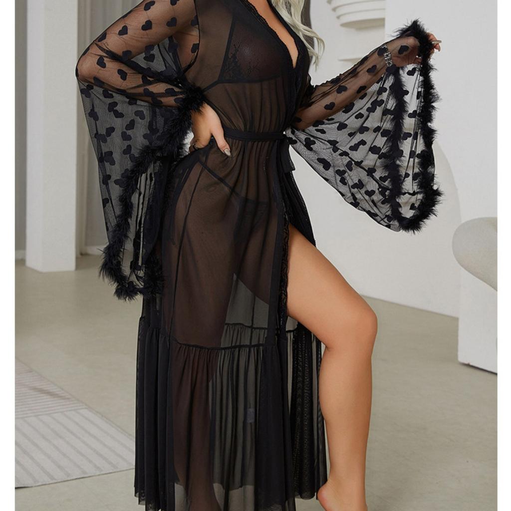 Sexy Netz Nachthemd Verführung Dessous Cardigan Pyjama Bademantel Hauskleidung