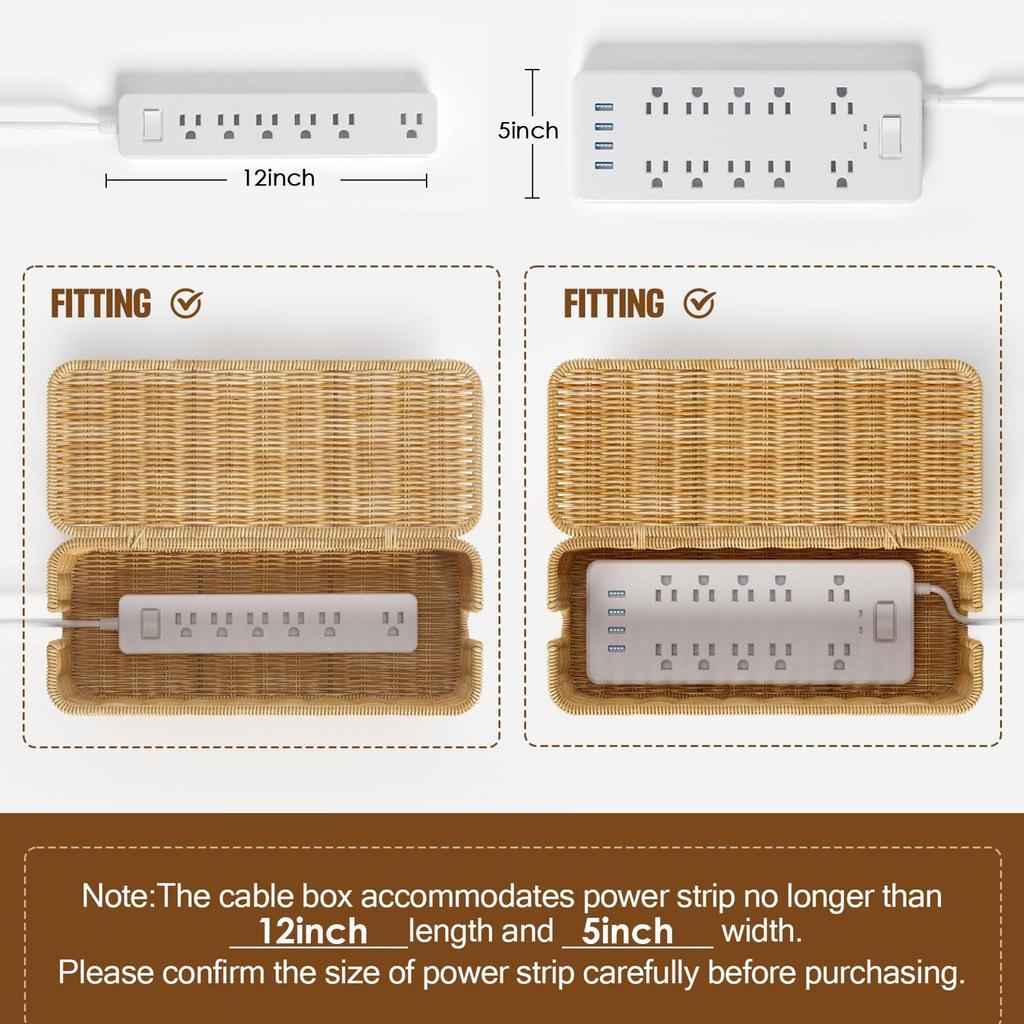 Hand-Woven Rattan Cable Organizer Box - Durable Imitation Vine Material, Multi-Compartment Storage for Power Cords, Data Cables