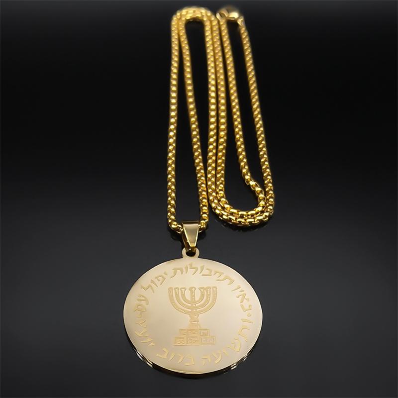 Hebreeuwse Hanukkah Menora Kaarsen Jeruzalem Ketting voor Vrouwen Mannen Roestvrij Staal Israël Je Magen Ketting Sieraden N2665-3S02