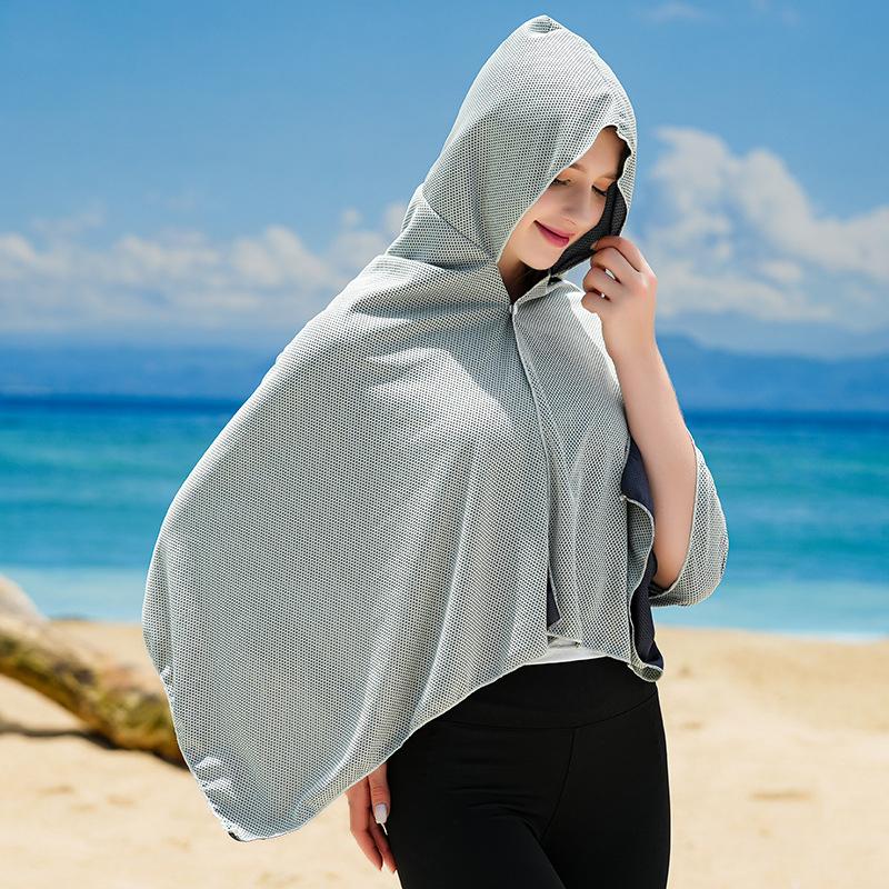 

Ice Cool Beach Poncho Cover Up Quick Dry Sunscreen Clothing Oversized Hooded Towel Wrap 4-In-1 For Swimming Beach Pool Travel A1