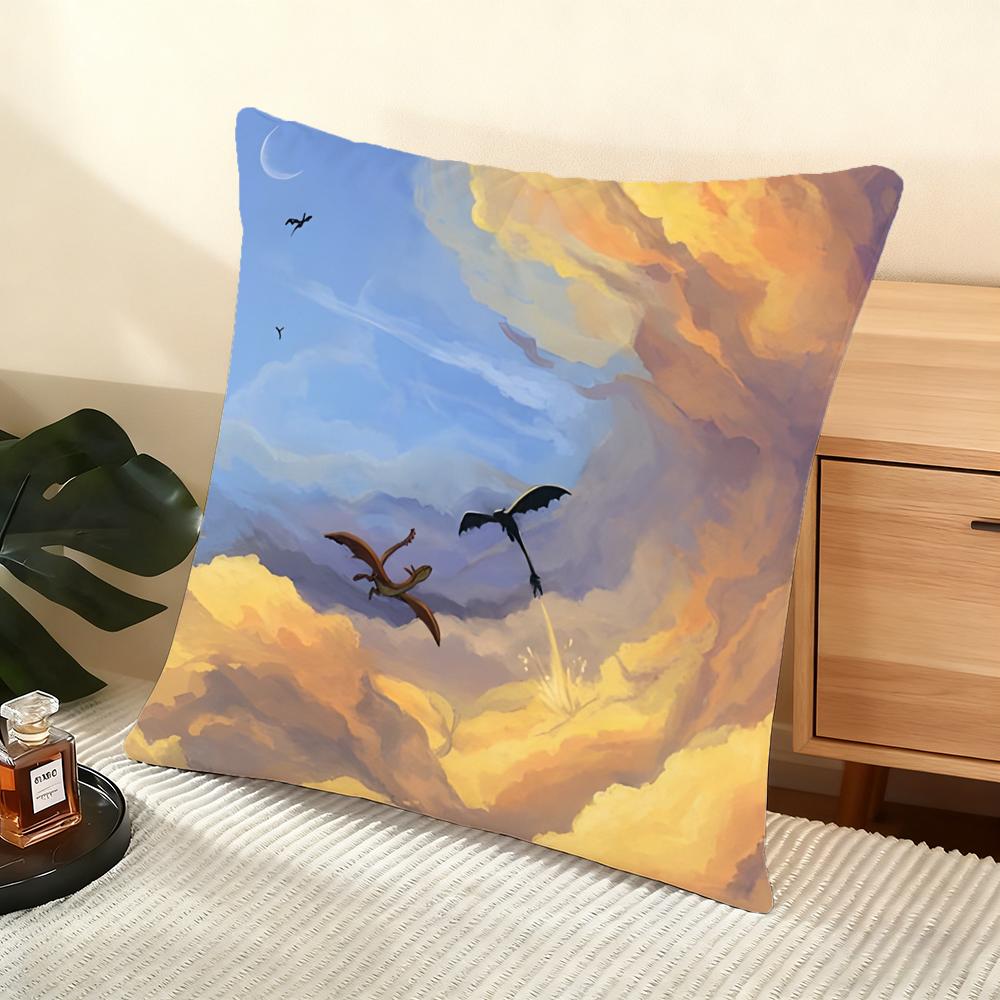 Cushion Cover Silky Short Plush Home Sofa Cushion Cover - Invisible Zipper Home Decoration F-Fourth W-Wing Dragon