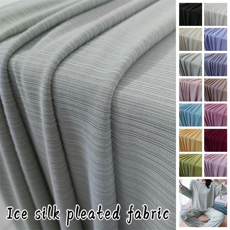 Elastic Ice Silk Pleated Fabric Fabric Solid Color Knit Stripe Breathable Clothing Fabric for Spring Summer Clothes Dress Pants