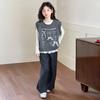2025 Girls' Sweater Vest & Jeans Set - Spring/Autumn Knitwear for Big Girls and Middle School Students