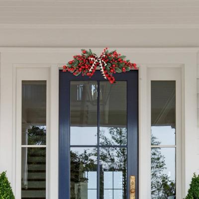 New 70cm Christmas Wreaths Artificial Hanging Door Swag Plaid BowKnot Red Berries Xmas Garlands Home Decor