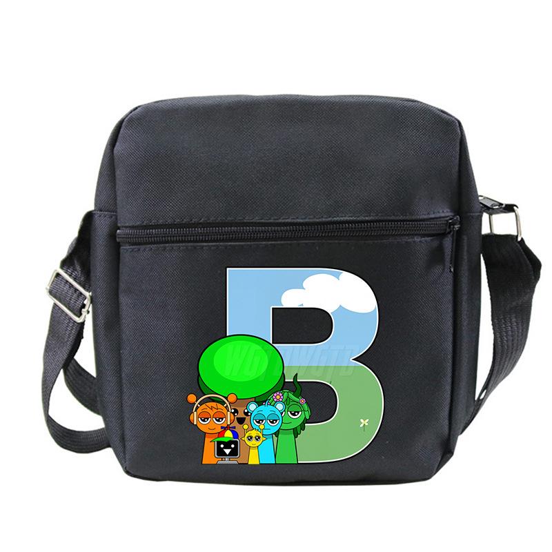 Fashion Children'S Shoulder Bag 26 Letters Personalized Printing Rhythm Box Black Messenger Bag Stationery Bag