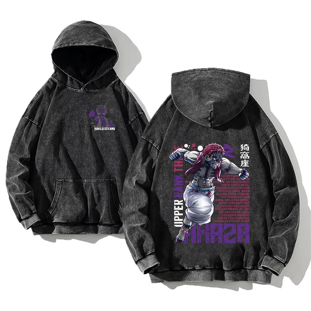 Demon Slayer Printed Hoodies Shinazugawa Sanemi Anime Men Women Cotton Sweatshirts Vintage Washed Oversized Casual Streetwear
