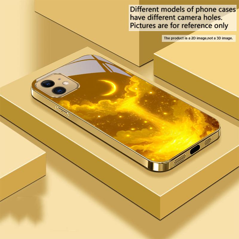 The golden moonlit sky For IPhone 17Pro Max 16 17 Pro oMax 15 Pro 14 13 Plus 12Mini 11ProMax XR 16E Air Golden glass phone case