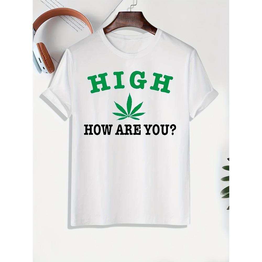 European sizes [Weed Print Graphic Tee] Casual Comfy Weed Print Graphic T-shirt - Men's Summer Tees - Mens Clothing