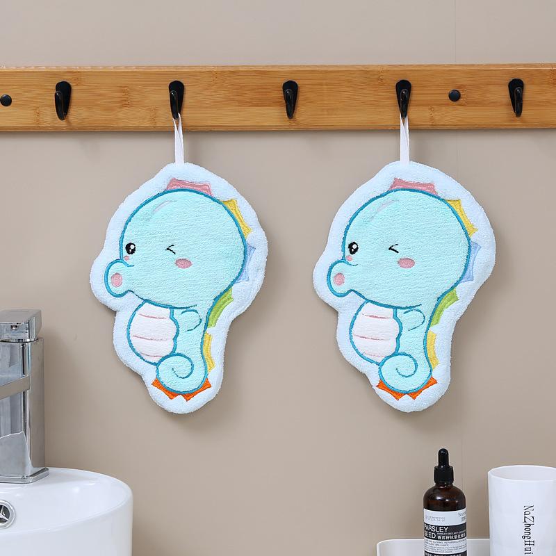 Cartoon marine animal hanging hand towel absorbent quick-drying thickened children's coral fleece soft cute octopus towel