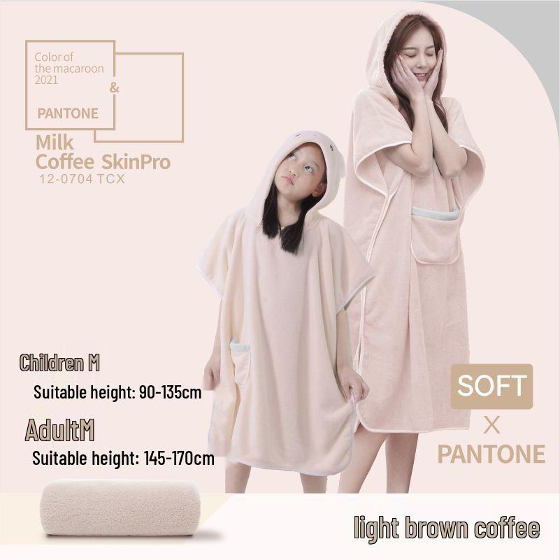 Quick-Dry Coral Fleece Hooded Cloak Bathrobe for Adults and Kids