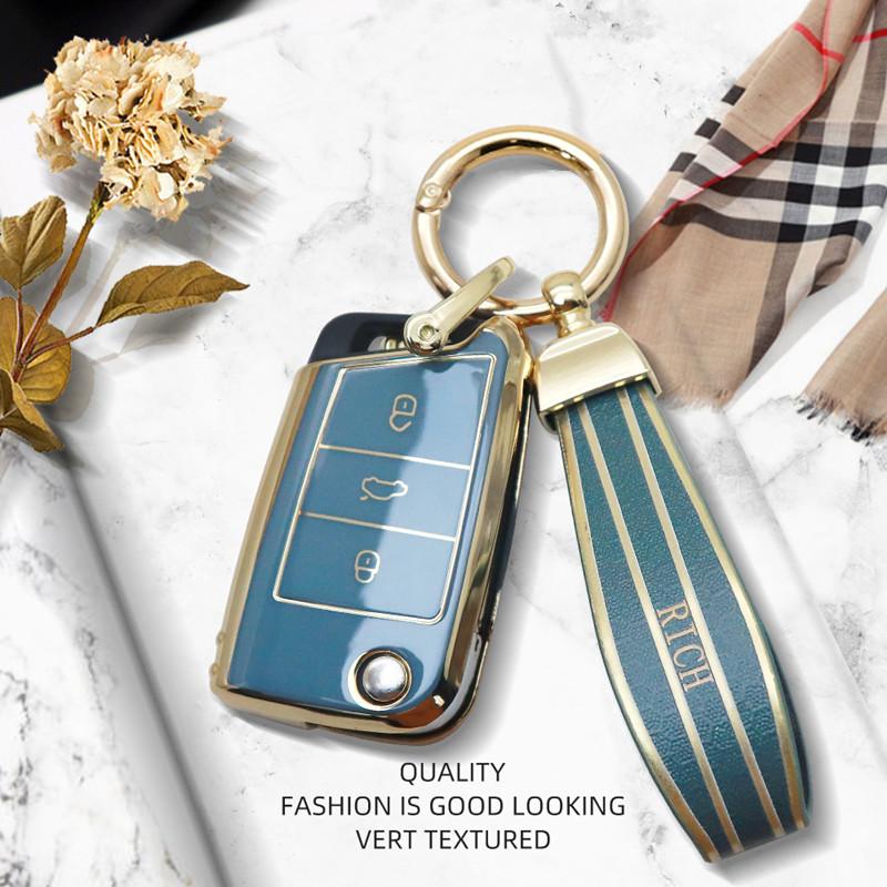 Luxuriöse Fernbedienungsschlüsselhülle für Volkswagen VW Polo Golf 7 MK7 Tiguan MK2 für SEAT Ateca Leon FR 2 Ibiza für Skoda Octavia