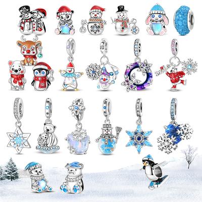 Winter Style Copper Snowflake Snowman Skiing Pendant Beads Fit Diy Bracelet Necklace Premium Seasonal Gifts