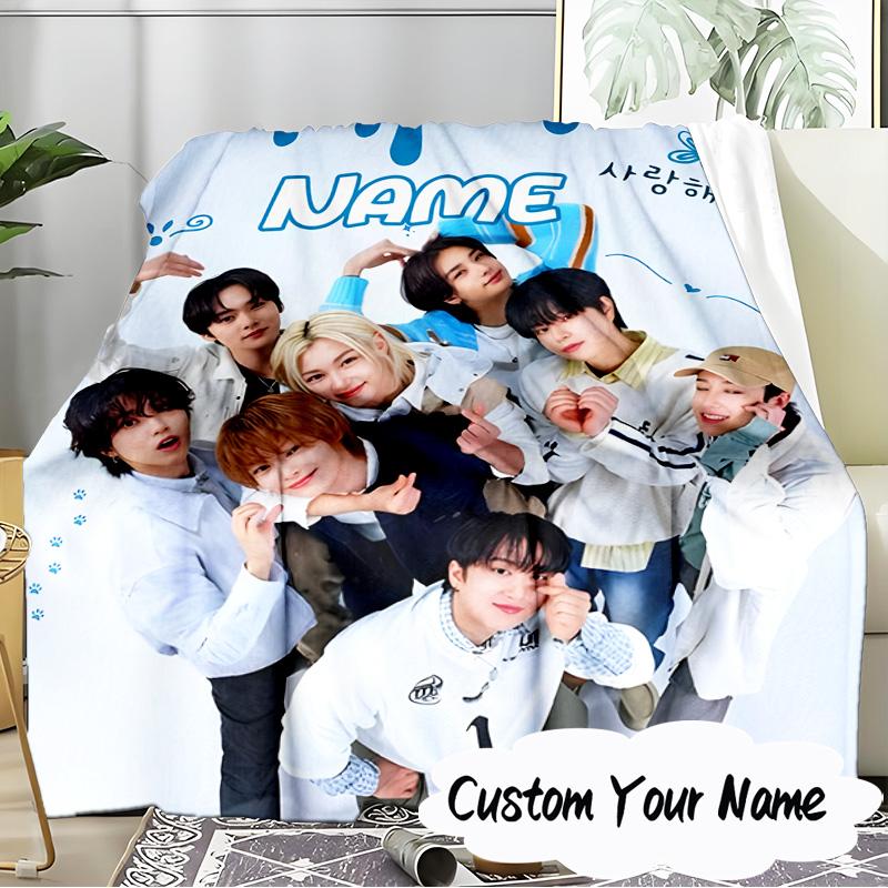 Custom Name K-pop stray Style Collective Blanket Ideal Bedding Blanket Perfect for Travel, Camping, Living Rooms, Sofas, Fan Christmas gift