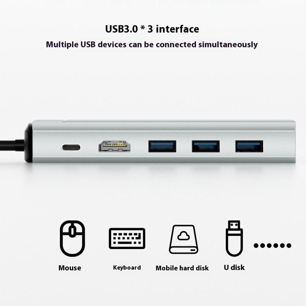 FX-2303 6-in-1 Type-C Hub M.2 SATA SSD Enclosure with 4K HD, 100W PD, 3x USB 3.0 Port