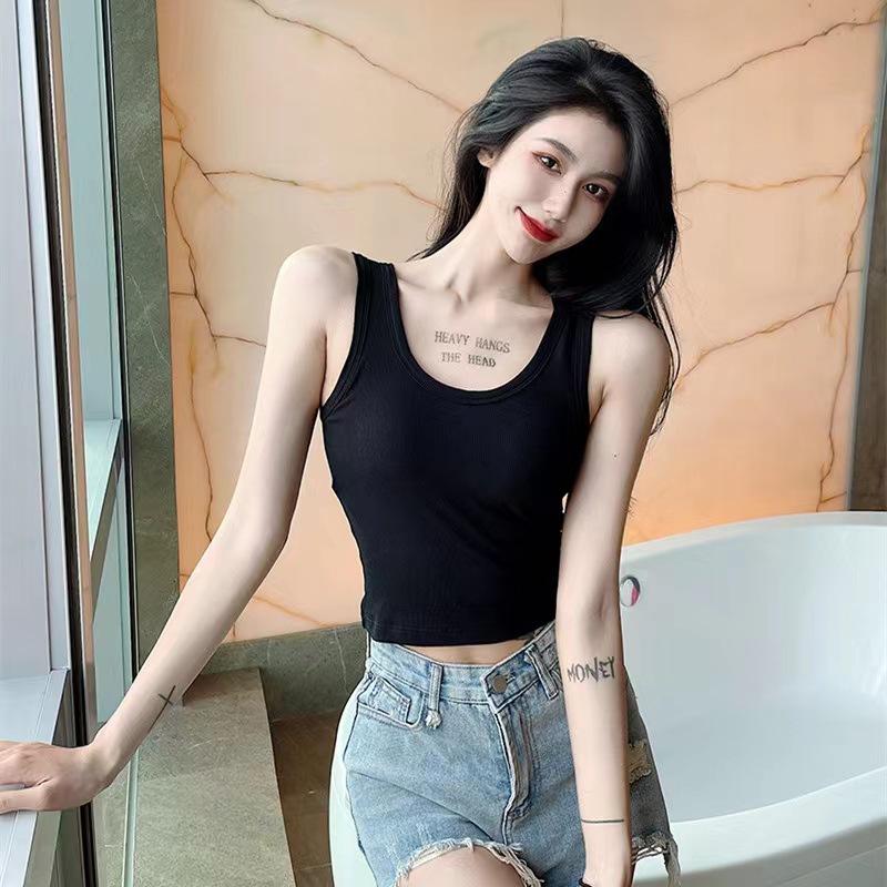 Candy Color Women’s Strappy Crop Tank Top with Padded Cup - Slim Fit