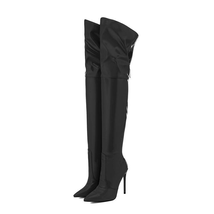 

Мода Размер 36-47 Черные Коричневые Кожаные Ботфорты Женские Европейские Американские Осень Зима Короткий Плюш 12 см Высокий Каблук Длинные Сапоги 36